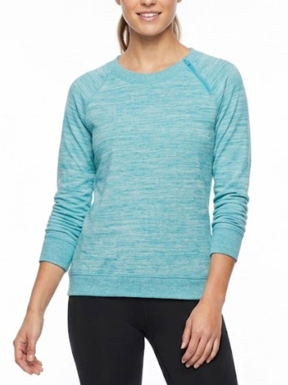 Gerry Women's Asymmetrical Zip Neck Long Sleeve Shirt Aqua Blue Size Large